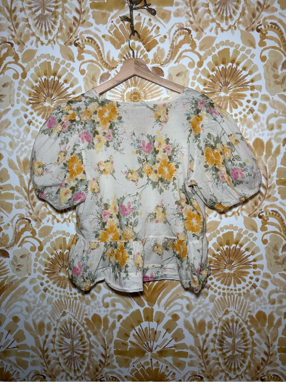 CeCe Floral Peplum Blouse | Cottagecore Puff Sleeve Top | Feminine Spring - Picture 5 of 8
